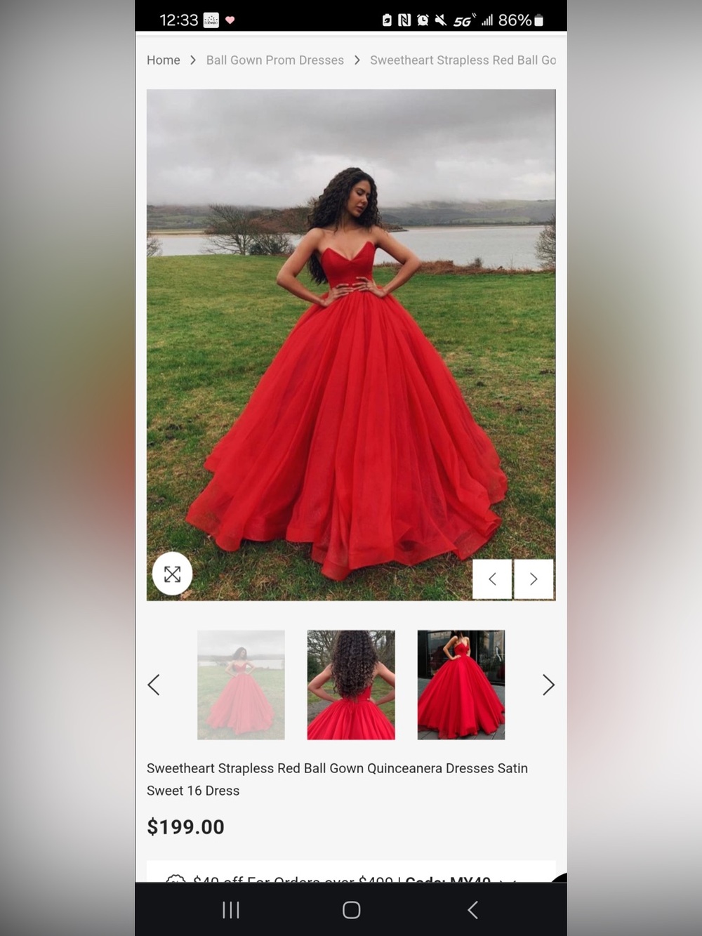 Sweetheart Strapless Red Ball Gown Prom Dress